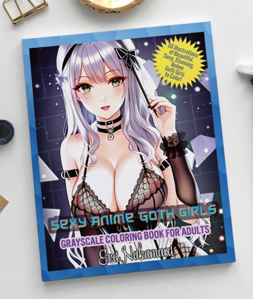goth anime grayscale coloring book cover