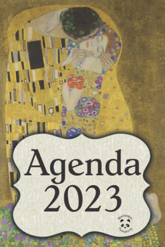 Agenda 2023 Gustav Klimt - Il Bacio: Planner settimanale A5 in carta crema con calendario annuale, tracker abitudini mensile, spazio per le note settimanali, pagine per i contatti