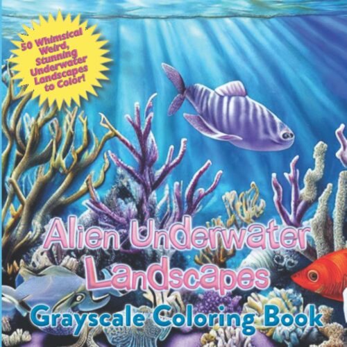 Alien Underwater Landscapes Grayscale Coloring Book
