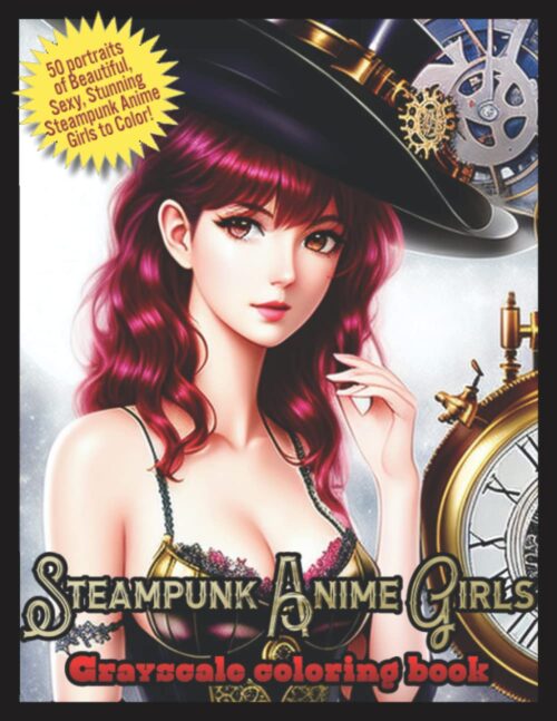 Steampunk Anime Girls - Grayscale Coloring Book