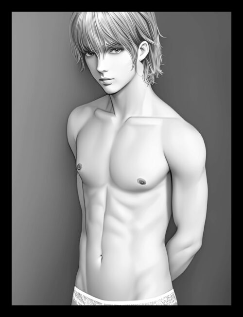 Sexy Anime Trans Men Grayscale Coloring Pages for Adults