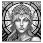 Goddess of Affection Stained Glass Windows - Grayscale Coloring Pages for Adults
