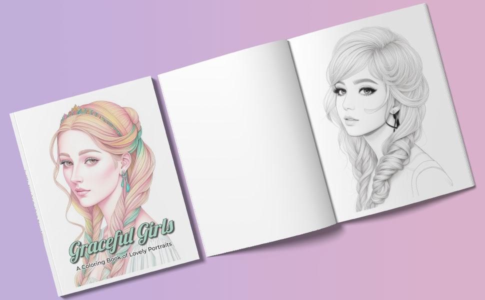 graceful girls portraits coloring book